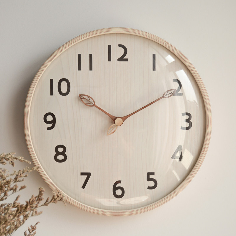 Thin edge solid wood curved glass 300 wall clock